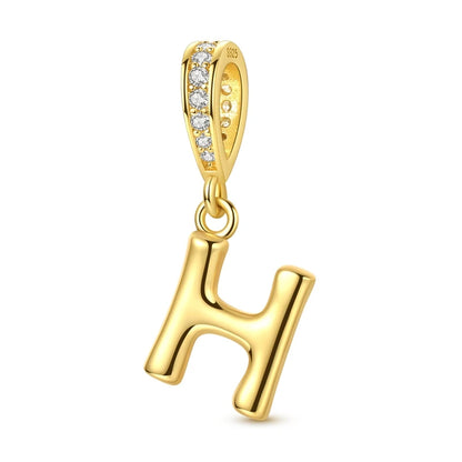 Golden Series Funkelnder Elefanten-Anhänger aus 925er-Sterlingsilber und 26 englische Alphabet-Anhänger, passend für Armbänder, exquisites Geschenk