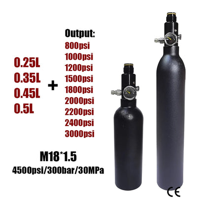 Drucklufttank CO2-Flaschenzylinder 0,25 l 0,35 l 0,5 l 4500 psi 30 MPa 300 bar M18 * 1,5 mit Reglerausgang 800 psi bis 3000 psi
