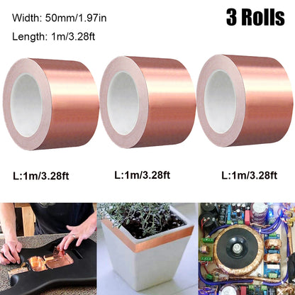 3 Rollen Kupferfolienband, selbstklebend, einseitig, leitende Schnecke, EMI-Abschirmung, DIY-Schaltung, elektrische Reparaturbänder