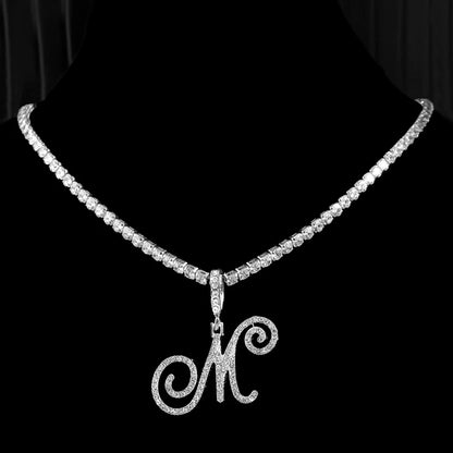 Neue Kursive Buchstaben Kubische Zirkonia Kette Initialen Namenskette Hip-Hop Schmuck Gold Silber Farbe CZ 26 Alphabet Anhänger Halsketten