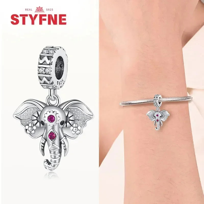 Silber 925 Gold Pyramide Mumie Doppel Charm Elefant Perlen passen Original Armband DIY edlen Schmuck Zubehör für Frauen Geschenke
