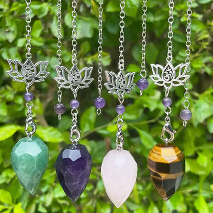 Naturstein-Anhänger, weiße Kristallpendel für Wünschelmasse, Weissagung, schwarzer Obsidian, Tigerauge, klarer Quarz, OM Pendulos x229