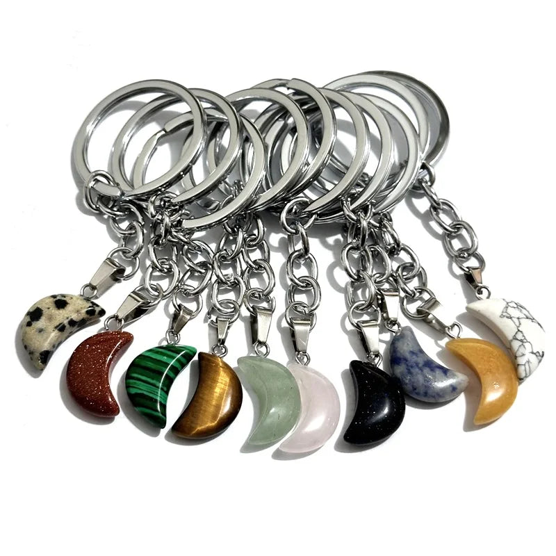 20 stücke Natürliche Stein Kristall Quarz Schlüsselbund Frauen Männer Handtasche Hangle Auto Schlüssel Halter Raw Mineral Stein Schlüsselring Schmuck