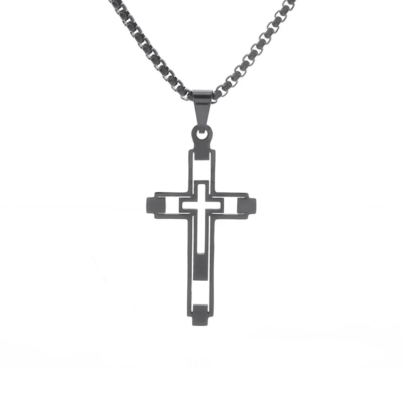 Vintage Gothic Totenkopf Jesus Kreuz Anhänger Halskette Katholischer Schmuck für Männer Punk Religiöse Amulett Halskette