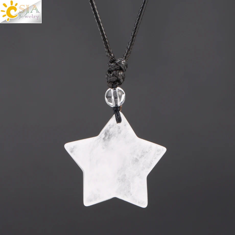 Heilende Stern Kristall Halskette Naturstein Anhänger Tigerauge Amethyst Rosenquarz Schwarz Obsidian Halsketten für Männer Frauen H301