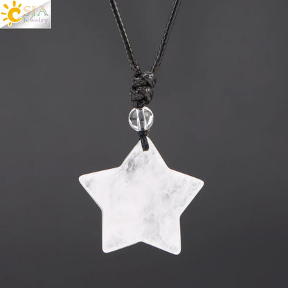 Heilende Stern Kristall Halskette Naturstein Anhänger Tigerauge Amethyst Rosenquarz Schwarz Obsidian Halsketten für Männer Frauen H301