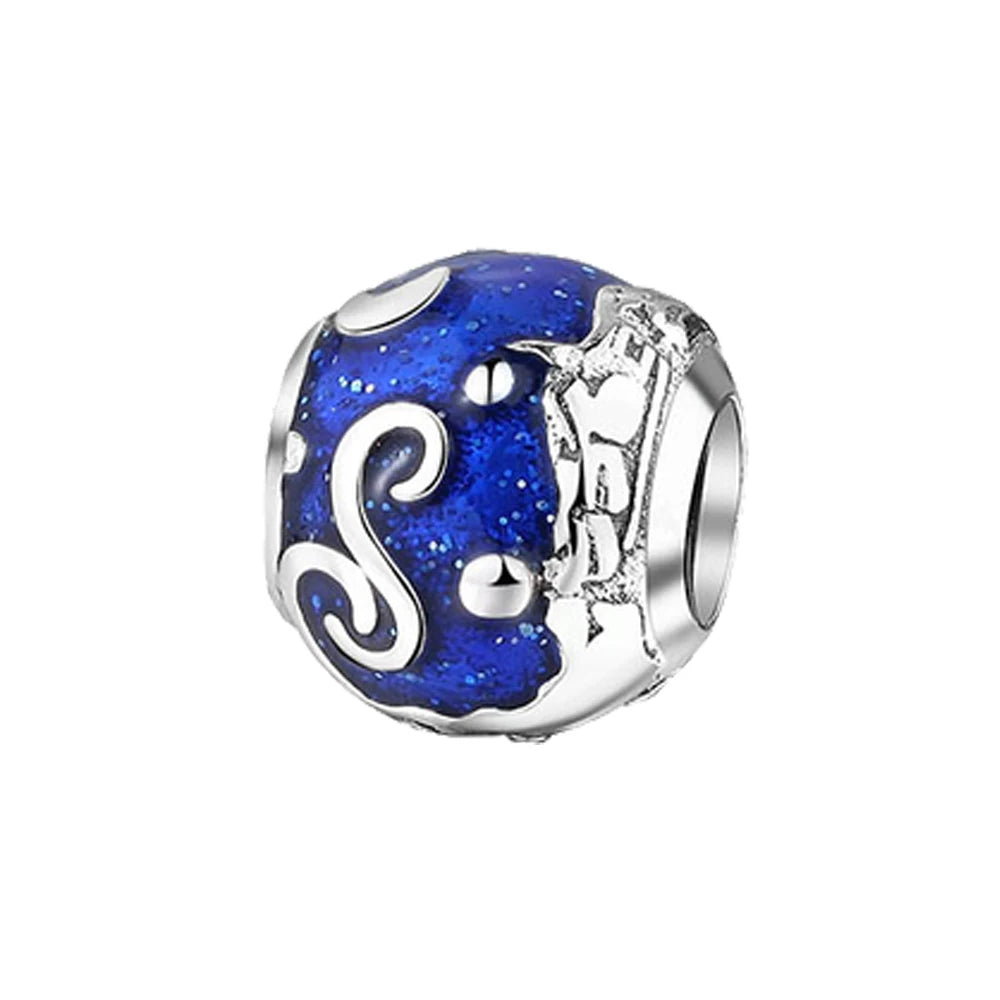 Blaue Serie 925 Sterling Silber Eidechsen-Herz Roboter Kaffee Mit Blumen Charms Passend für DIY Armband Halskette Casual Party Geschenke