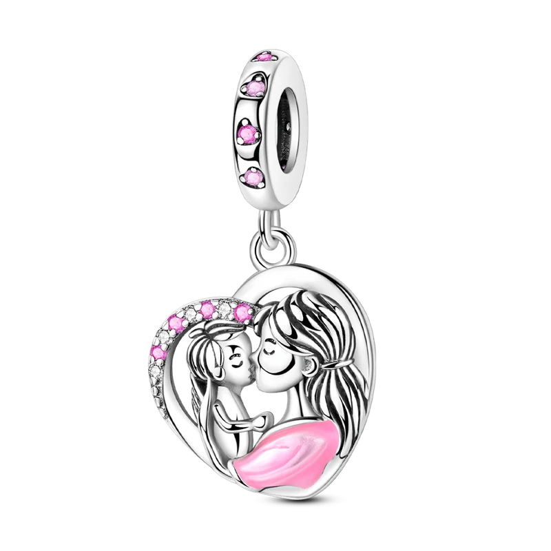 Charm-Perle aus 925er-Sterlingsilber, Mutter-Geschenk, Mutter, Liebe, glückliche Familie, baumelnd, passend für Original-Armreif, Halskette, DIY-Schmuck