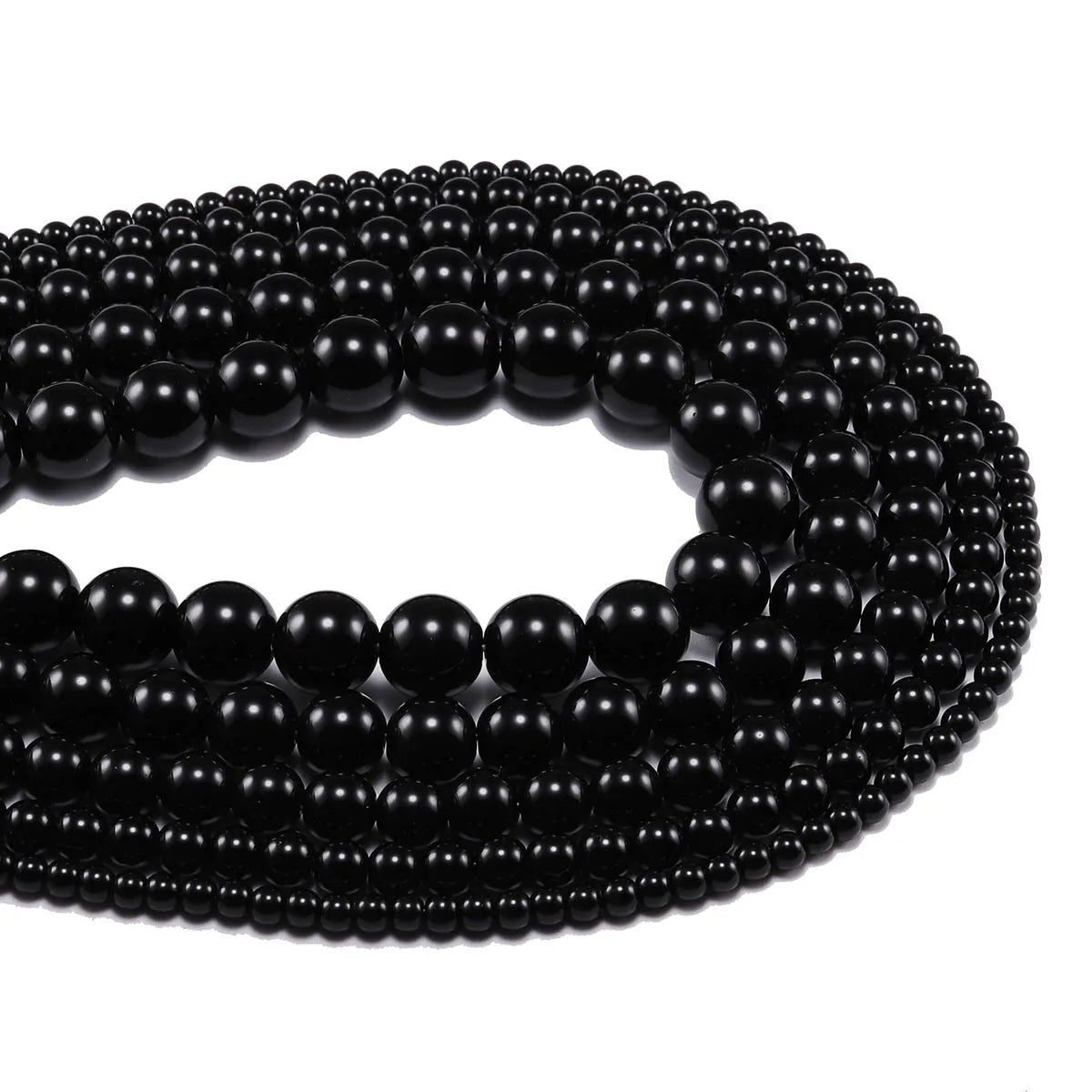 Glatte schwarze Achate Natursteinperlen für Schmuckherstellung runde Onyx lose Perlen 6 8 10 12 mm DIY Armband Halskette 15 Zoll