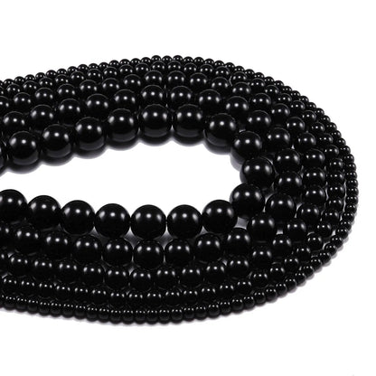 Glatte schwarze Achate Natursteinperlen für Schmuckherstellung runde Onyx lose Perlen 6 8 10 12 mm DIY Armband Halskette 15 Zoll