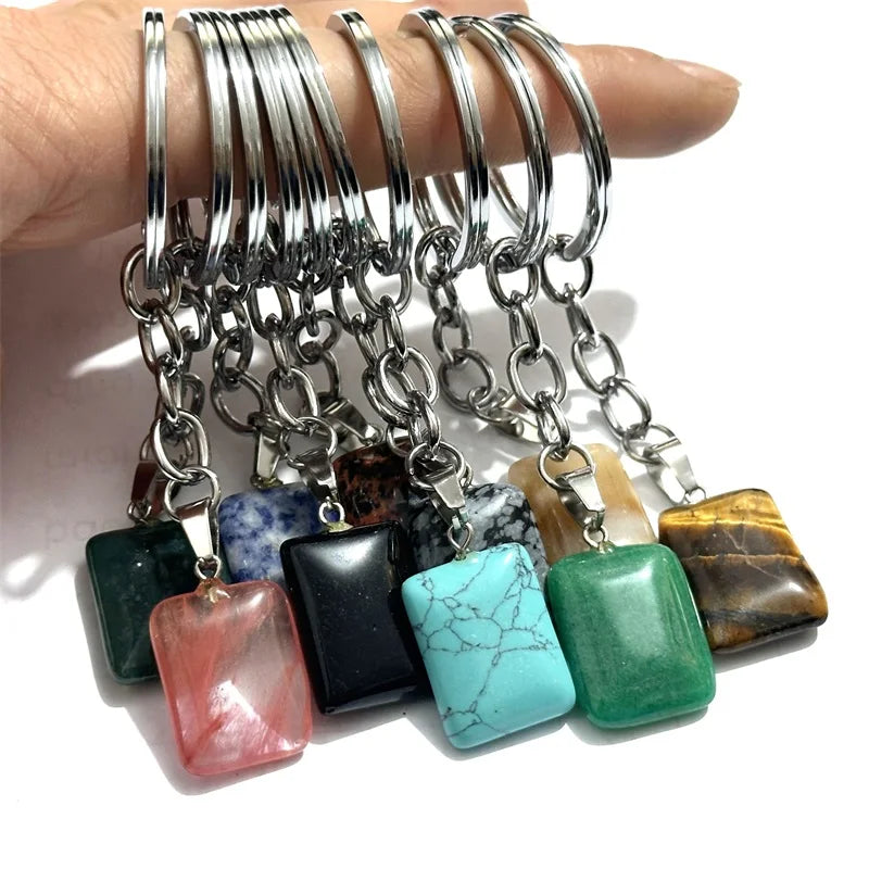 20 stücke Natürliche Raue Rohstein Kristall Quarz Schlüsselbund Frauen Männer Handtasche Hangle Auto Schlüssel Halter Raw Mineral Stein Schlüsselring schmuck