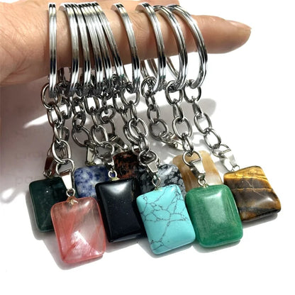 20 stücke Natürliche Raue Rohstein Kristall Quarz Schlüsselbund Frauen Männer Handtasche Hangle Auto Schlüssel Halter Raw Mineral Stein Schlüsselring schmuck