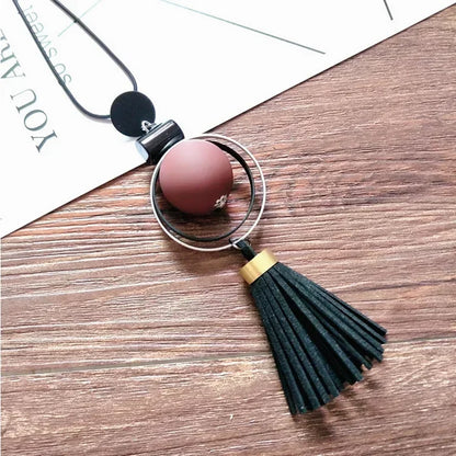 Bohemian Geometrische Holz Handgemachte Vintage Quaste Lange Pullover Kette Halskette Mode Frauen Schmuck Zubehör