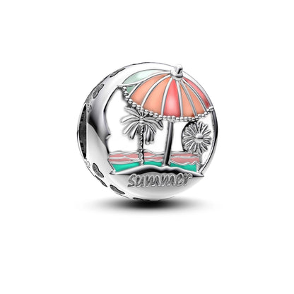 Manyilus S925 Silber Sommer Strand Charm für Original Armband, Tropischer Urlaub Schmuck Anhänger DIY, Urlaubsgeschenk am Meer