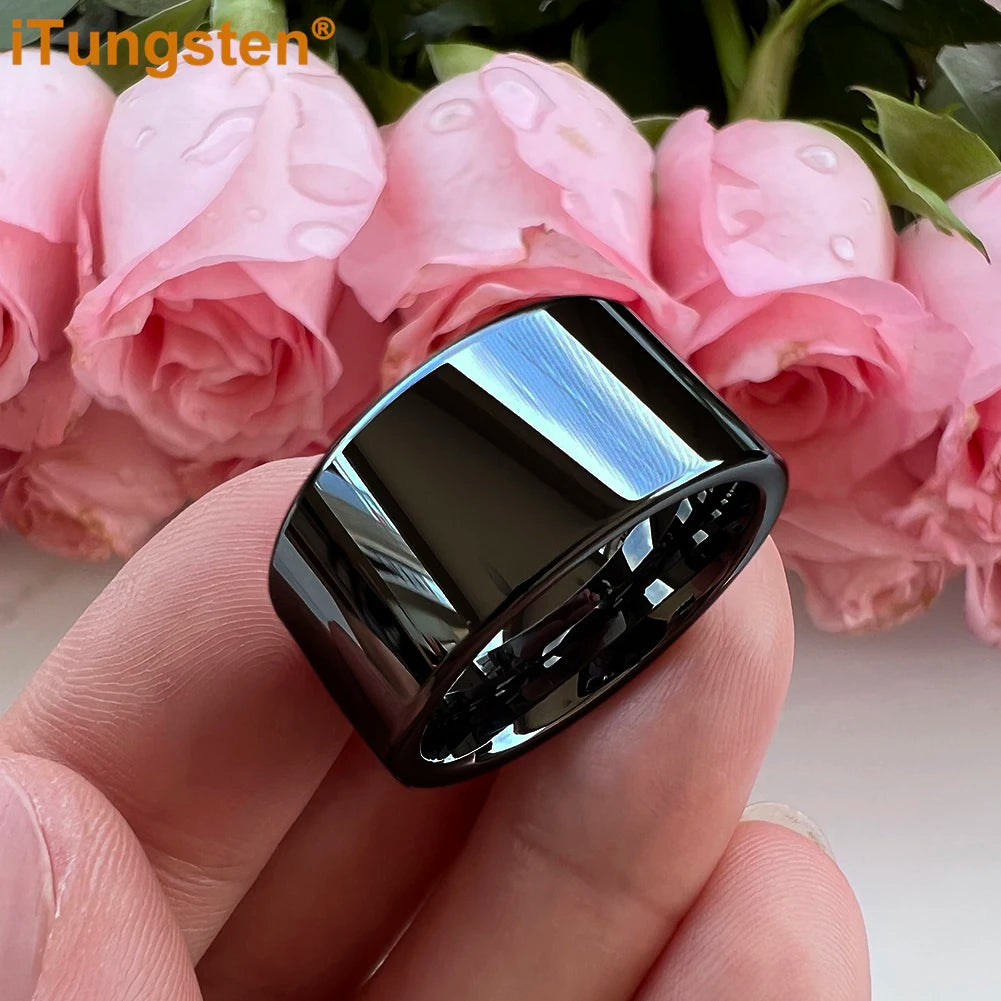 iTungsten 12mm Dropshipping Große Männer Ring Glänzende Wolfram Hochzeit Band Mode Schmuck Rohr Cut Poliert Komfort Fit