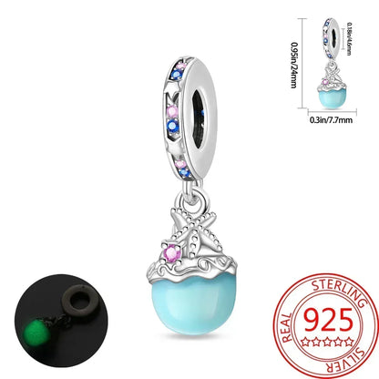 Charms-Anhänger aus 925er-Sterlingsilber mit blauen Ozean-Serie, passend für das DIY-Armband der Marke, Damenschmuck, Geschenke für Freundin