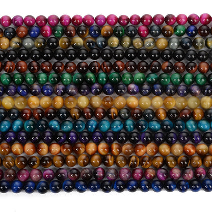 Natursteinperlen, mehrfarbig, Tigerauge, lose Distanzperlen für die Herstellung von Armbändern, Schmuck, DIY-Zubehör, Auswahlgröße 4/6/8/10/12 mm