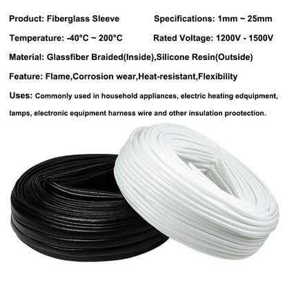 5/10M Glasfaserrohr 1mm ~ 25mm Silikonharzbeschichtete Isolierte Chemikalien- und Hochtemperatur-Glasfaser-Geflechtschlauch-Drahtummantelung