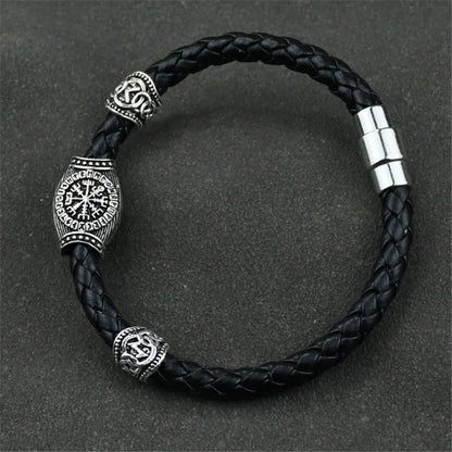 Mkendn Wikinger Accessoires Runen Perlen DIY Schmuck Herren Damen Wikinger Leder Armreifen mit Charms Bart Perlen