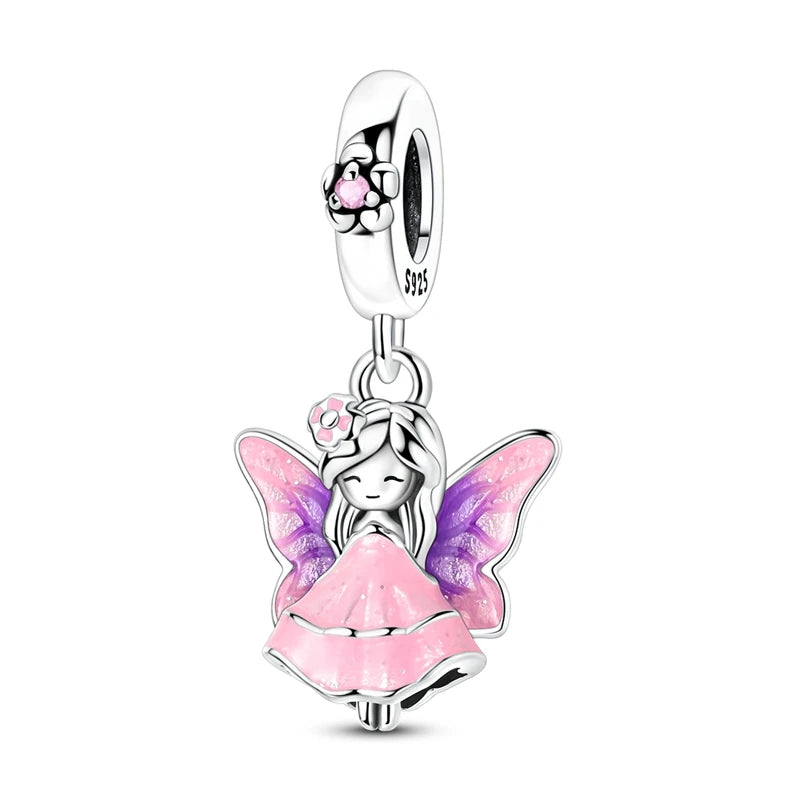Exquisiter 925er-Sterlingsilber-Charm mit funkelndem Edelstein, Schlüssel, Blume, Schmetterling, passend für DIY-Armbänder, Halsketten, edler Schmuck, Geschenke