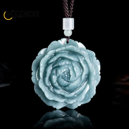 Natürliche EINE Waren Jadeit Blau Wasser Pfingstrose Anhänger Blumen Reiche Mode Luxus Charme Frauen Jade Halskette Schmuck Urlaub Geschenk