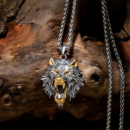 Punk Vikings Wolf Head Necklaces Stainless Steel Vintage Nordic Odin's Wolf Pendant Amulet Men Charm Genuine Leather Rope Jewelry