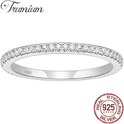 Trumium 2 mm echtes S925-Sterlingsilber, Ehering, Zirkonia, volle Ewigkeit, stapelbar, Verlobungsringe für Frauen und Mädchen, Geschenke