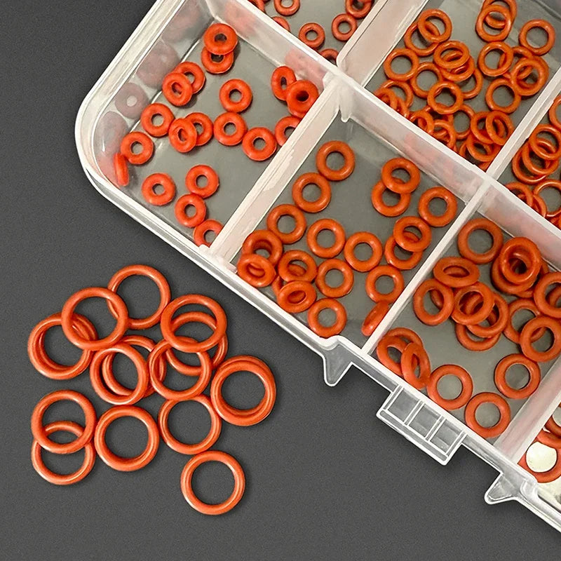 250-teiliges Silikon-O-Ring-Reparaturset in verschiedenen Größen, Außendurchmesser 4/5/6/7/8/10 mm, wasserdichte, verschleißfeste Dichtungsringe für Ventil- und Pumpendichtungen