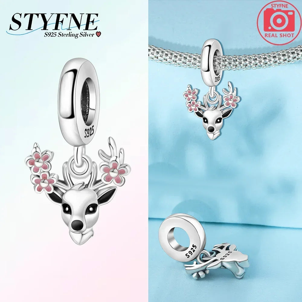 Exquisite Charms aus 925er Silber, Sika-Hirsch, Elch, Leopard, Löwe, Affe, Perlen, passend für Original-Charm-Armbänder, Mode-Anhänger, Geschenk