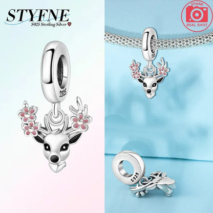 Exquisite Charms aus 925er Silber, Sika-Hirsch, Elch, Leopard, Löwe, Affe, Perlen, passend für Original-Charm-Armbänder, Mode-Anhänger, Geschenk
