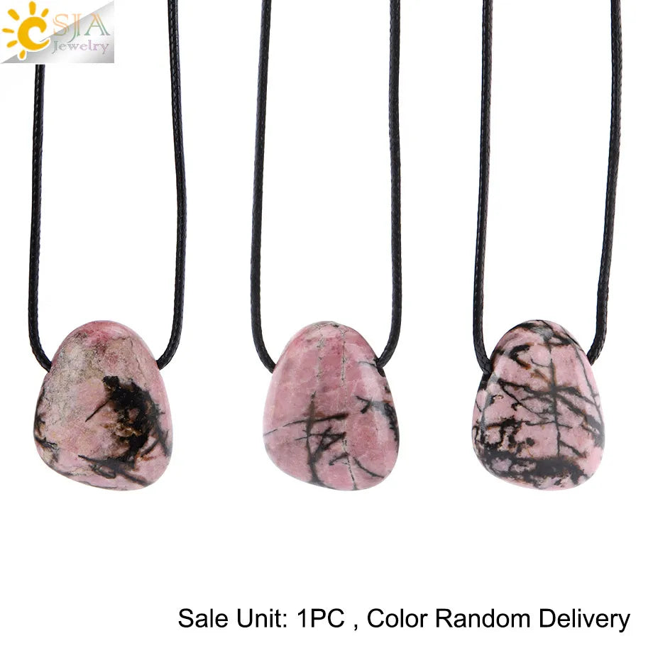 CSJA Naturstein Nugget Anhänger Halskette für Mann Heilung Kristall Amethysten Tigerauge Rhodonit Rosenquarz Charms Schmuck H551