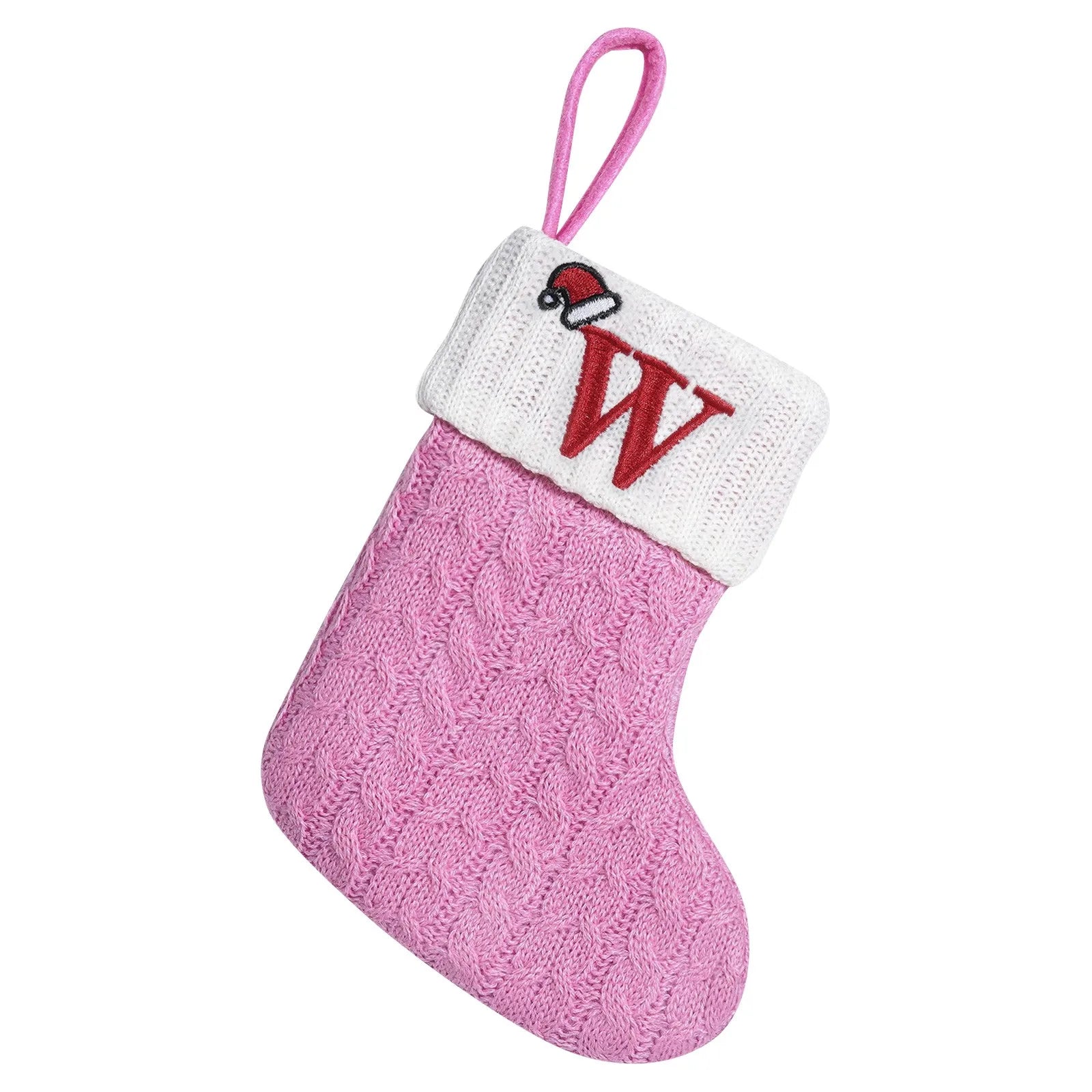 Rosa Weihnachts-Alphabet-Stricksocken, verdickt, Kawaii, exquisite Süßigkeiten-Geschenktüten, große Kapazität, Festival-Buchstaben-Stricksocken