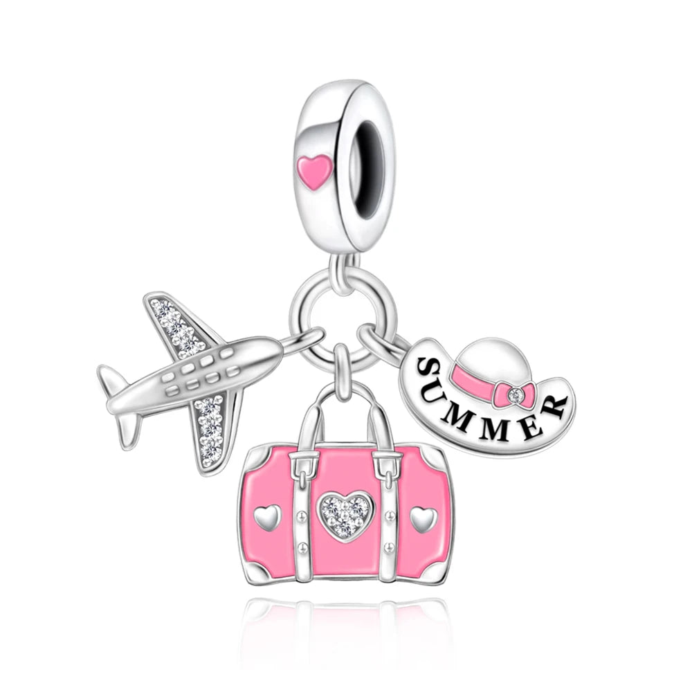 Charm-Anhänger aus 925er-Sterlingsilber mit Oktopusperlen und Stammbaum und Herz, passend für Schlangenarmband, Boutique-Halskette, rosa Anhänger, Geschenk