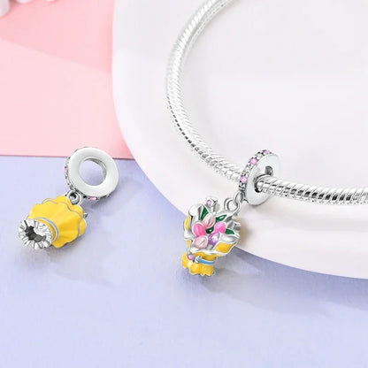Romantische elegante Blumen-Charms aus 925er Silber, Sonnenblume, Tulpe, Rose, Nelke, Anhänger, passend für Original-Armbänder, DIY-Herstellung von Schmuck, Geschenken