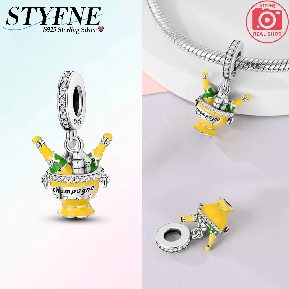 Charm-Anhänger aus 925er-Sterlingsilber, Vintage-Stil, blaues und weißes Porzellan, Teetasse, Perlen, passend für Original-Armbänder, Schmuck, Geschenk