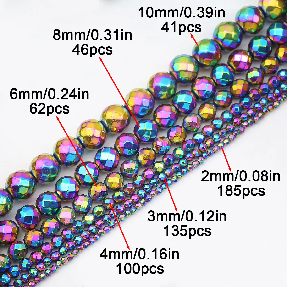 15'' Mehrfarbiger facettierter runder Hämatit-Naturstein 2/3/4/6/8/10 mm lose Perlen für DIY-Schmuckherstellung, Armband, Halskette, Earri