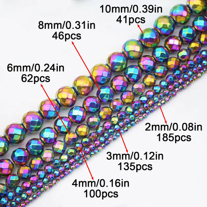 15'' Mehrfarbiger facettierter runder Hämatit-Naturstein 2/3/4/6/8/10 mm lose Perlen für DIY-Schmuckherstellung, Armband, Halskette, Earri