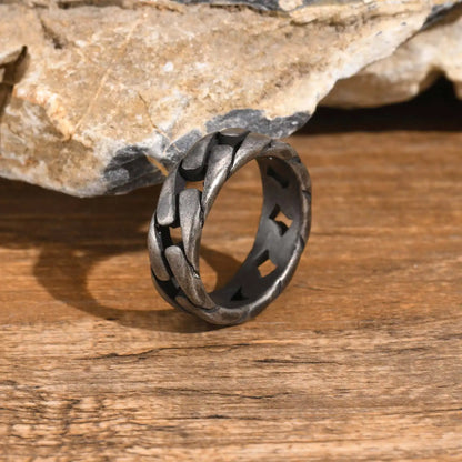 Vnox Herren Vintage oxidierte Edelstahlringe, Gliederförmiges Fingerband, Punk Rock Male Alliance
