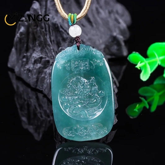 Natürlicher Jadeit-Anhänger mit blauem Wasserdrachen und Sternzeichen, modischer Charme, Eistyp-Jadeit-Halskette, festliches Geschenk für Männer und Frauen