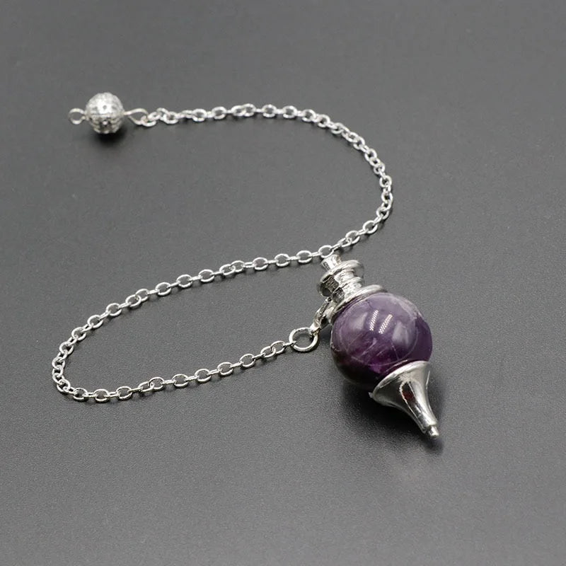 Chakra-Naturstein-Kristall-Pendel, echter runder Amethyst-Anhänger, abnehmbares Pendulo zum Wünschelfen, Dinvination, Heilquarz X013