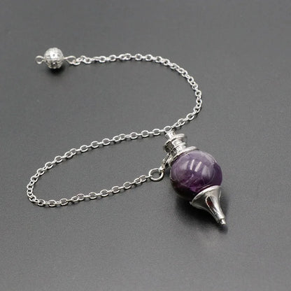 Chakra-Naturstein-Kristall-Pendel, echter runder Amethyst-Anhänger, abnehmbares Pendulo zum Wünschelfen, Dinvination, Heilquarz X013