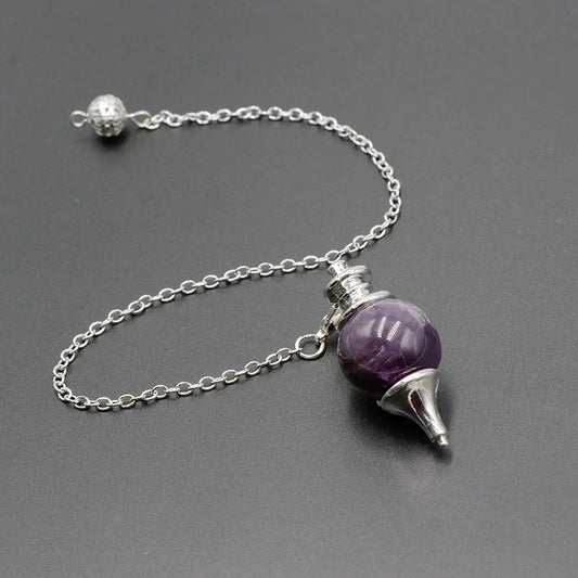 Chakra-Naturstein-Kristall-Pendel, echter runder Amethyst-Anhänger, abnehmbares Pendulo zum Wünschelfen, Dinvination, Heilquarz X013