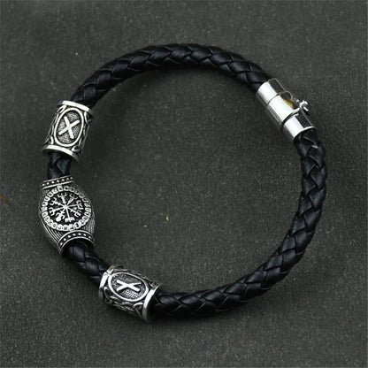 Mkendn Wikinger Accessoires Runen Perlen DIY Schmuck Herren Damen Wikinger Leder Armreifen mit Charms Bart Perlen