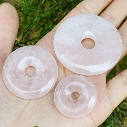 30 mm 40 mm 50 mm natürliche Donut-runde Rosenkristall-Quarz-Edelstein-Perlen, 1 Stück, für DIY-Pendant-Schmuckherstellungszubehör