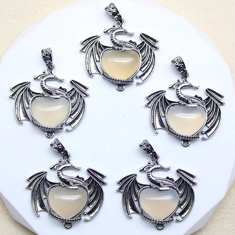 10 Stück bunte Drachen Naturstein Amethyst Quarz Kristall Herz Perle Anhänger für DIY Schmuck Halskette Anhänger Frauen Geschenke