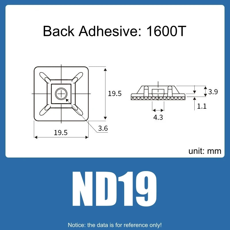 100 Stück selbstklebende Nylon-Kabelbinderhalter, Kabelbinder, fester Sitz, PA66, Kunststoff-Kabelklemmen, 3 m, 1600 t, stark klebende Kabelbinderhalterung
