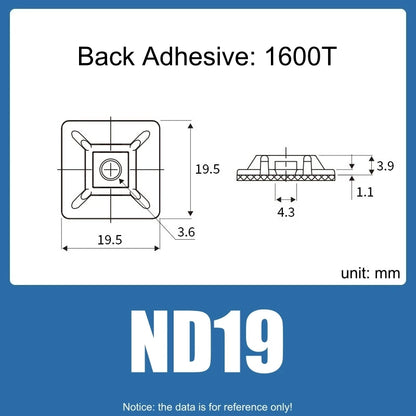 100 Stück selbstklebende Nylon-Kabelbinderhalter, Kabelbinder, fester Sitz, PA66, Kunststoff-Kabelklemmen, 3 m, 1600 t, stark klebende Kabelbinderhalterung