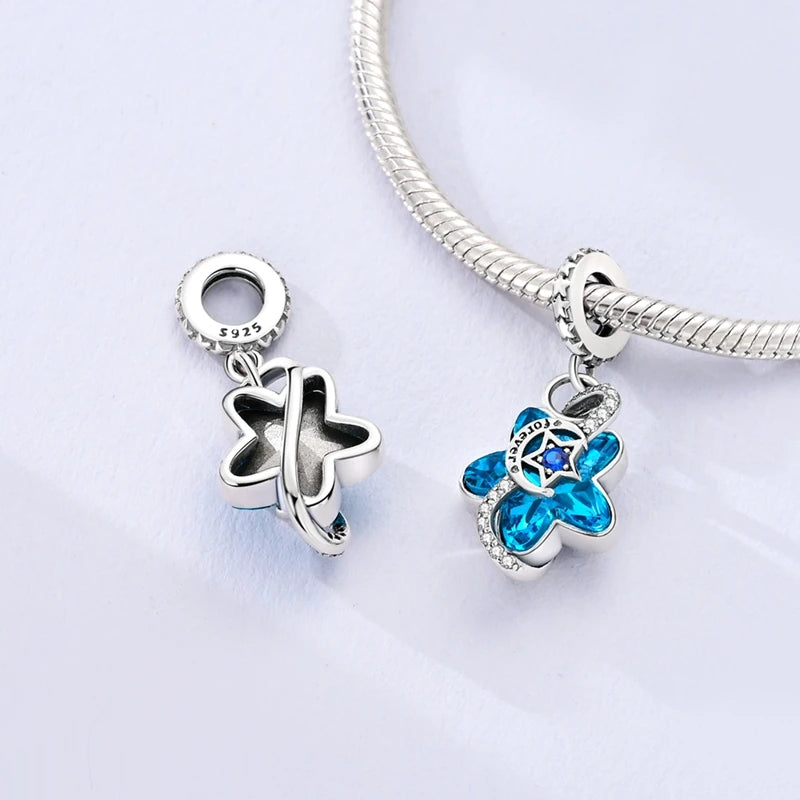 Blue Series Charm-Anhänger aus 925er-Sterlingsilber, Saphir, Baum des Lebens, Flasche, Elefant, Planet, Ozean, Herz, passend für DIY-Armbänder, Halsketten, Geschenke