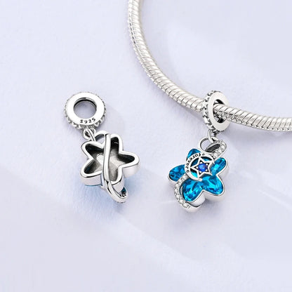 Blue Series Charm-Anhänger aus 925er-Sterlingsilber, Saphir, Baum des Lebens, Flasche, Elefant, Planet, Ozean, Herz, passend für DIY-Armbänder, Halsketten, Geschenke