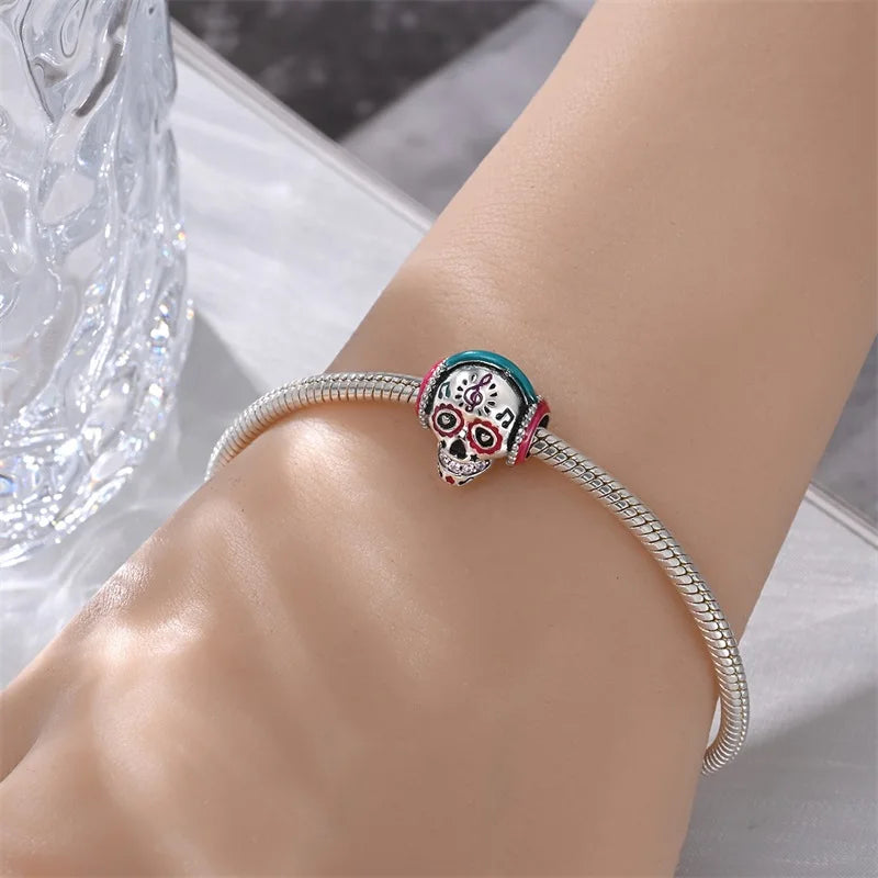 Atemberaubender Geisterrosen-Perlen aus 925er-Sterlingsilber und Spinnen-Seidenschädel-Anhänger, passend für Armbänder, Halloween-Anhänger, Accessoires, Geschenke